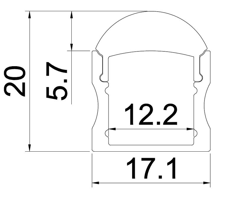 Ovalt matteret dæksel til aluminiumsprofil - A18